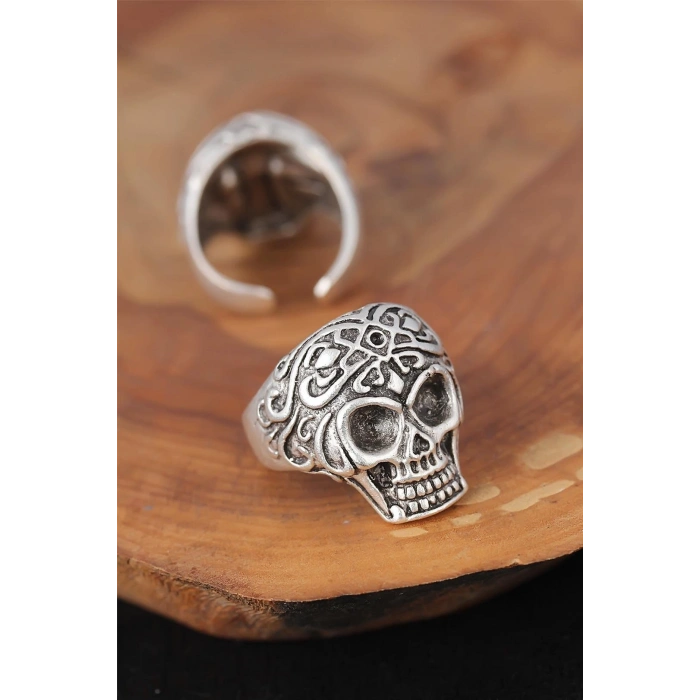 Kuru Kafalı Gümüş Renk Erkek Yüzük