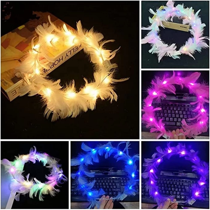Led Işıklı RGB 3 Fonksiyonlu Otrişli Parti Tacı Pembe Renk
