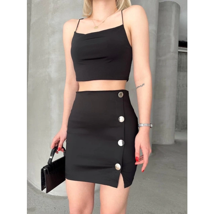 Likralı gabardin dört düğmeli etek