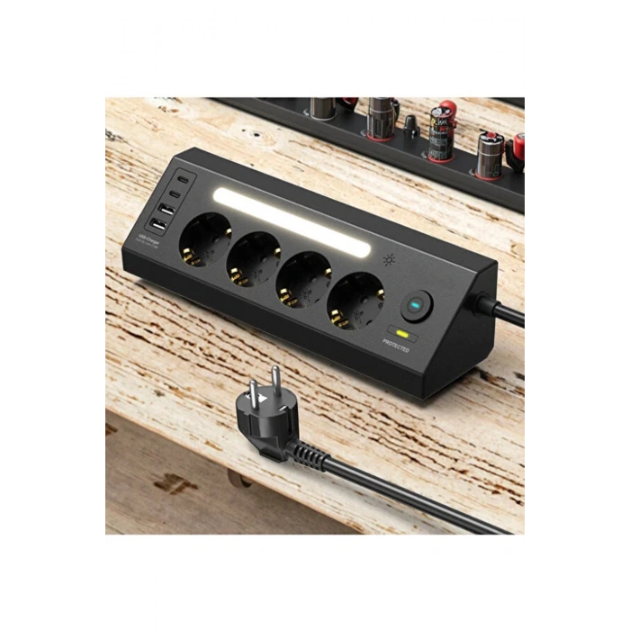 Lp764 Çoklu Gece Lambalı Priz Yüksek Gerilim Korumalı 4’lü Priz 2xusb 2xtype-c Çıkışlı Grup Priz Çoğaltıcı