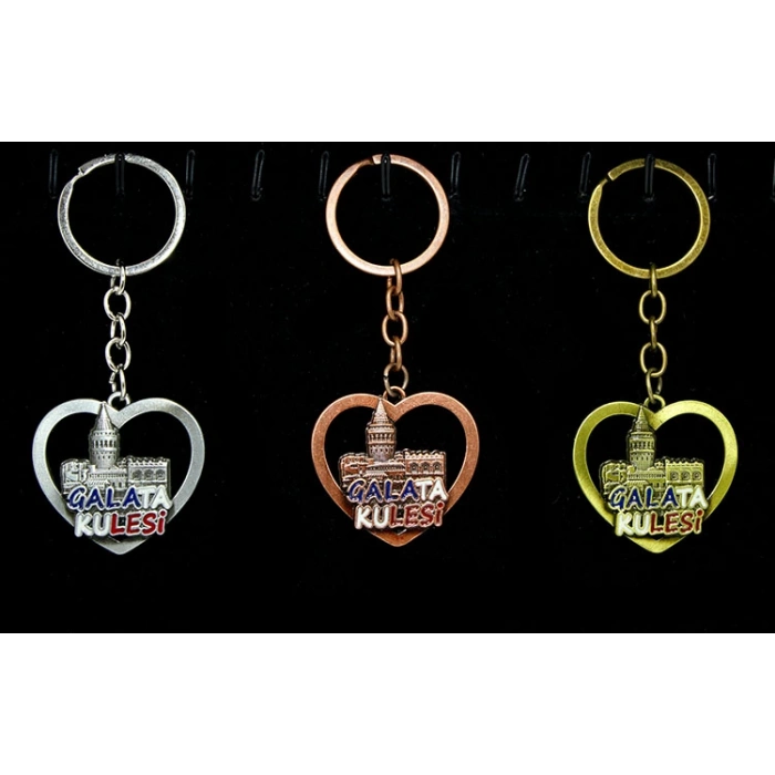 Metal Galata Kulesi Anahtarlık Kalp Tasarımlı
