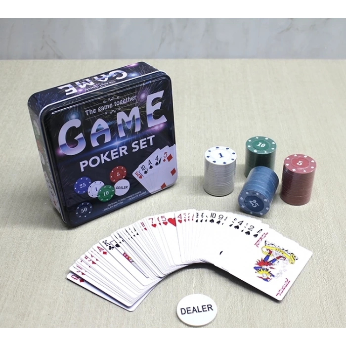 Metal Kutulu 80 Chip Ve 1 Adet İskambil  Kağit Setine Sahip Poker Oyunu Alk3534