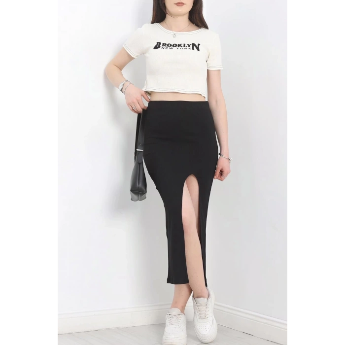 Nakışlı etekli takım siyah beyaz s3899