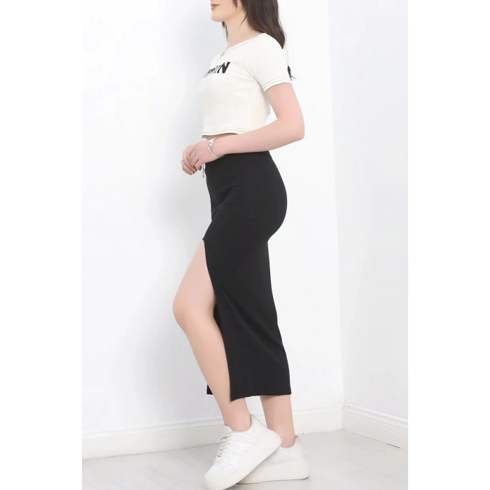 Nakışlı etekli takım siyah beyaz s3899