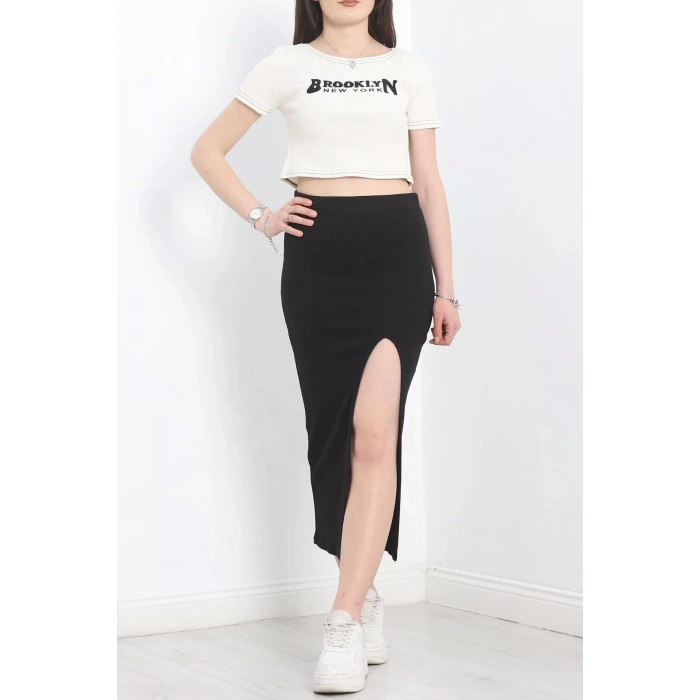 Nakışlı etekli takım siyah beyaz s3899