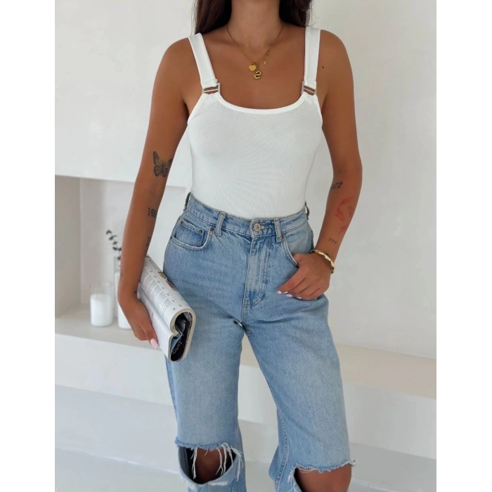 Ottoman toka askılı bluz beyaz s4194