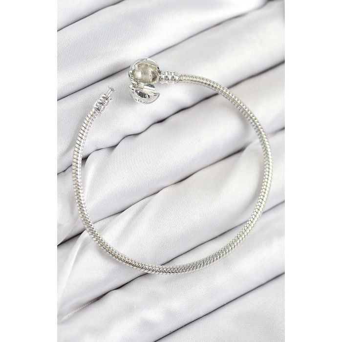 Pirinç Charm Topcuk Model Gümüş Renk Kadın Bileklik