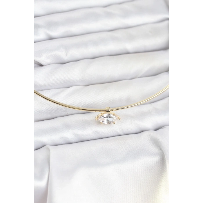 Pirinç Gold Renk Choker Model Zirkon Taşlı Kadın Kolye