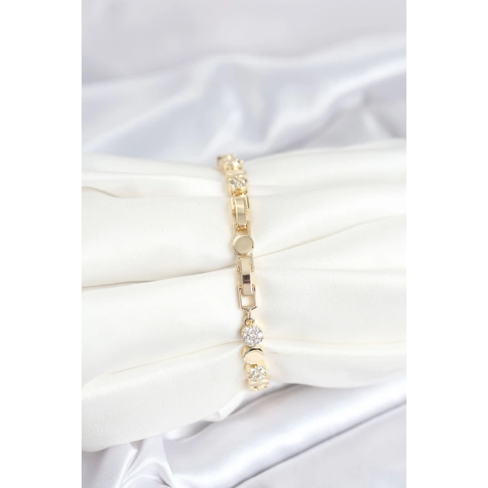 Pirinç Gold Renk Nokta Model Zirkon Taşlı Kadın Bileklik