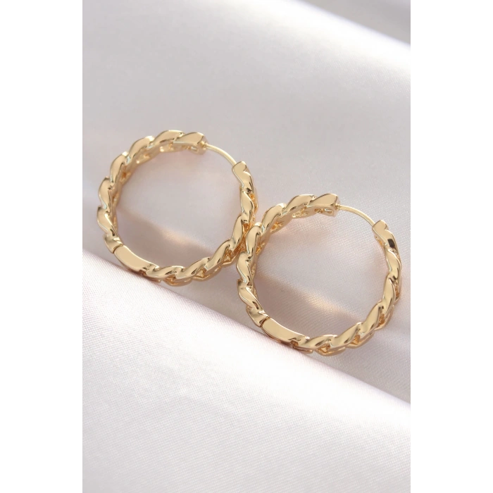 Pirinç Gold Renk Zincir Model Halka Küpe