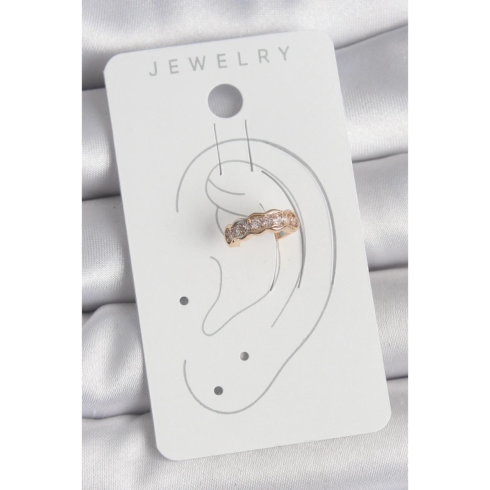 Pirinç Gold Renk Zirkon Taşlı Kadın Kıkırdak Küpe