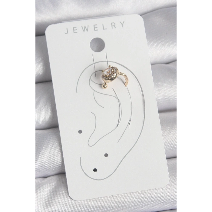 Pirinç Gold Renk Zirkon Taşlı Kadın Kıkırdak Küpe