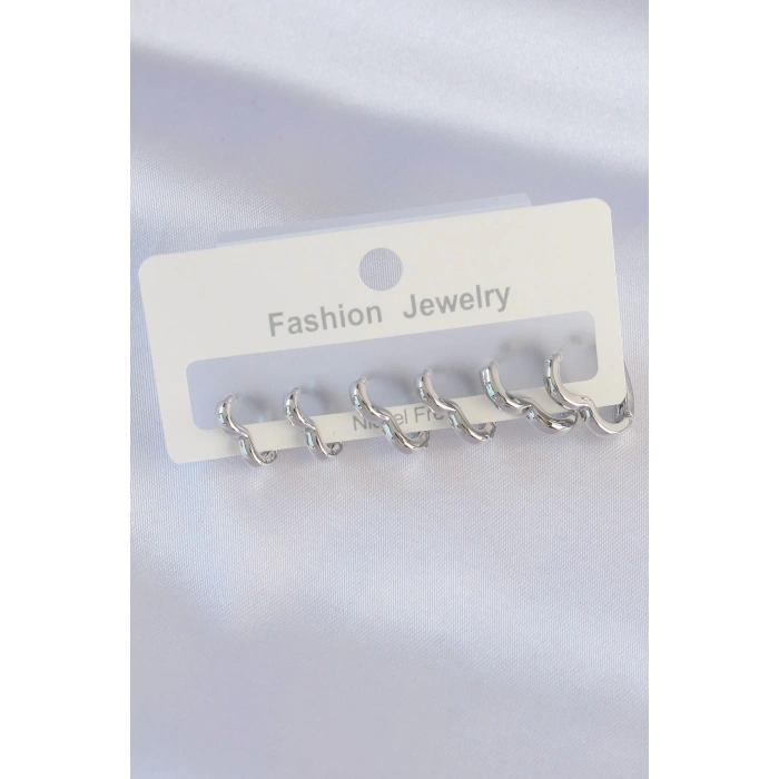 Pirinç Gümüş Renk Kalp Model Küpe Seti