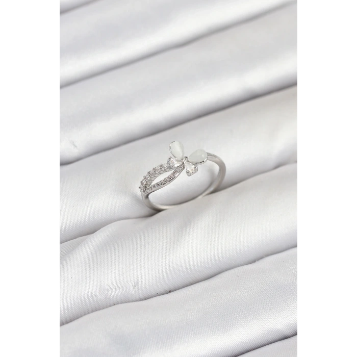 Pirinç Gümüş Renk Kelebek Zirkon Taşlı Kadın Yüzük