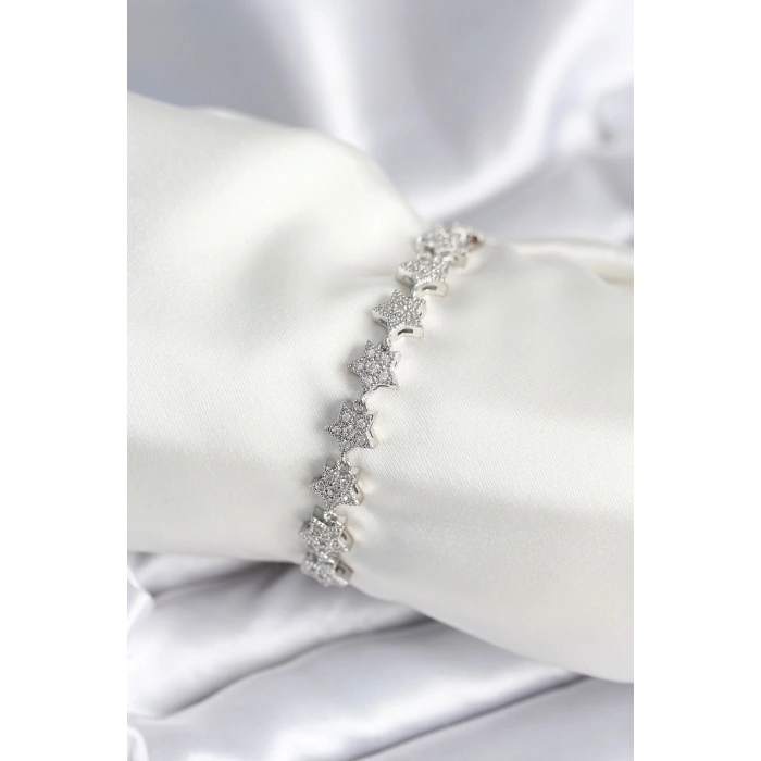 Pirinç Gümüş Renk Yıldız Model Kadın Bileklik