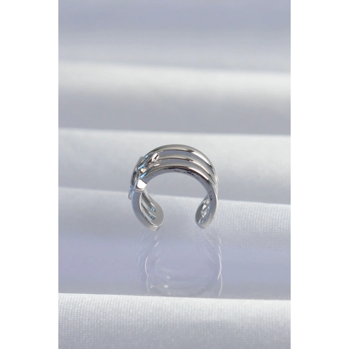 Pirinç Gümüş Renk Yonca Earcuff Küpe