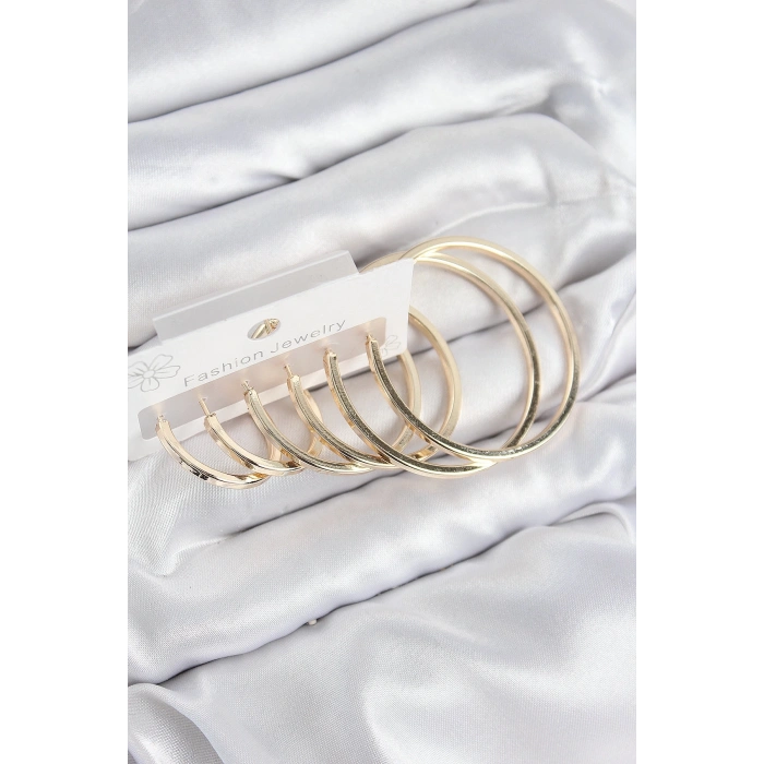 Pirinç Halka Model Gold Renk Kadın Set Küpe