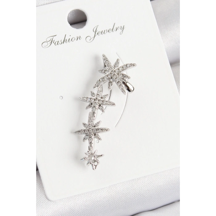 Pirinç Kutup Yıldızı Model Gümüş Renk Sağ Kıkırdak Küpe