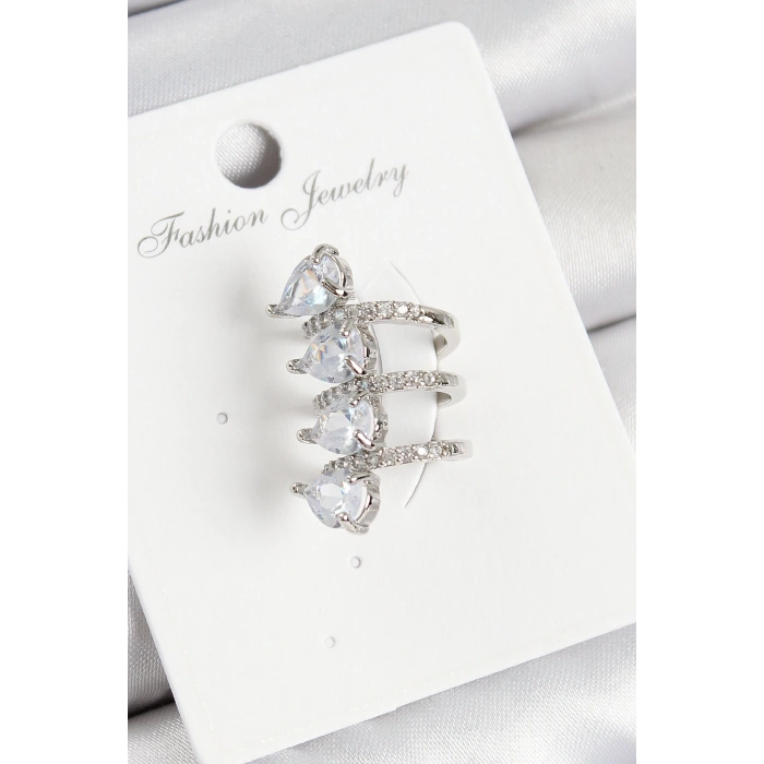Pirinç Zirkon Taşlı Damla Model Gümüş Renk Sağ Kıkırdak Küpe