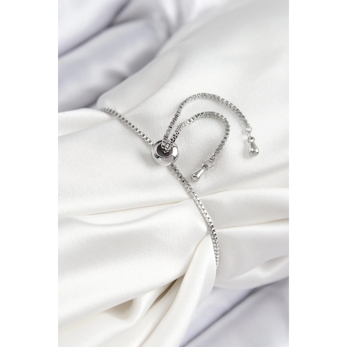 Pirinç Zirkon Taşlı Kiraz Model Gümüş Renk Asansörlü Kadın Bileklik