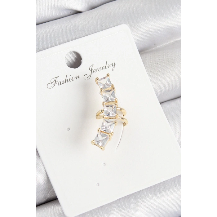 Pirinç Zirkon Taşlı Model Gold Renk Sağ Kıkırdak Küpe