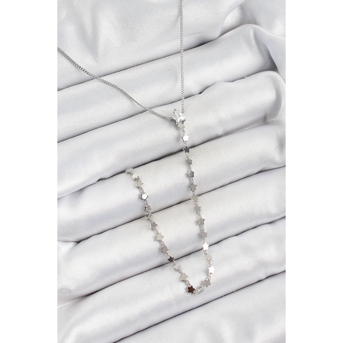 Pirinç Zirkon Taşlı Yıldız Figürlü Y Model Gümüş Renk Kadın Kolye