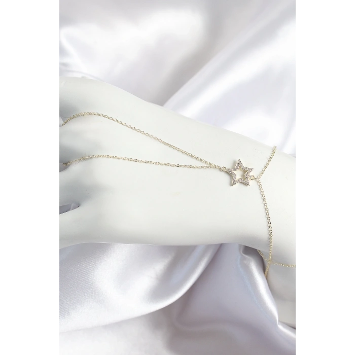 Pirinç Zirkon Taşlı Yıldız Model Gold Renk Kadın Şahmeran