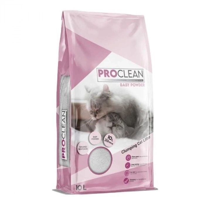 ProClean Bebek Pudra Kokulu Topaklanan Kedi Kumu 1 Adet Kalın Taneli 10 Lt