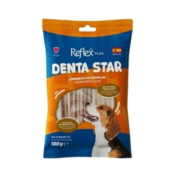 Reflex Plus Denta Star Çiğnemelik Diş Çubukları Orta Irk Yetişkin Köpek Ödül Maması 1 Adet 180 Gr