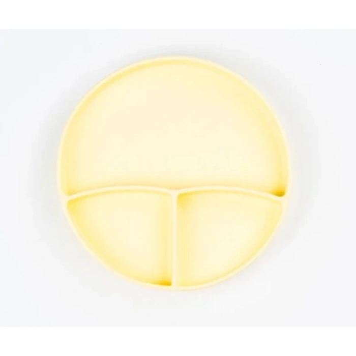 Sarı 3’lü Silikon Yemek Seti – Önlük + Diş Kaşıyıcılı Kaşık + Vakumlu Tabak