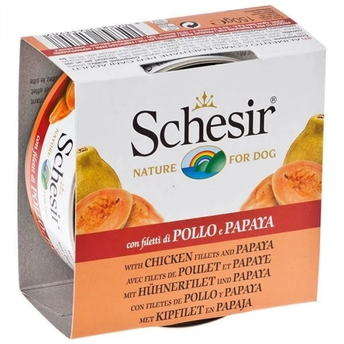 Schesir Tavuk ve Papaya Konserve Köpek Maması 1 Adet 150 Gr