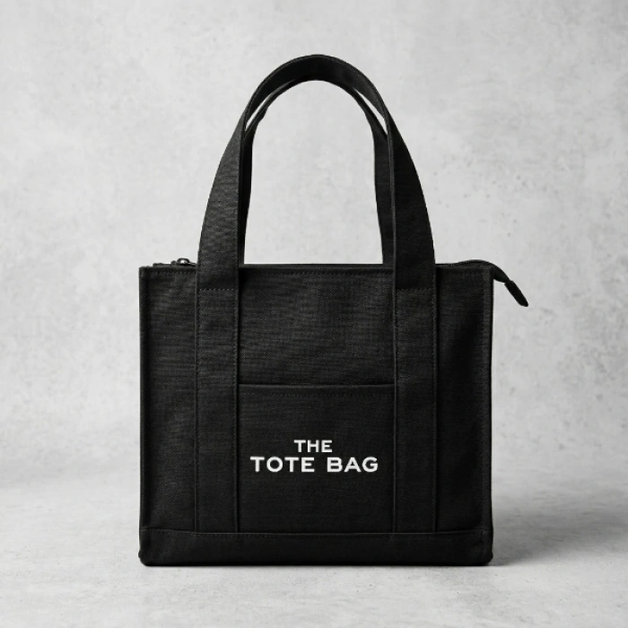 Siyah Kanvas Yumuşak Kol Çantası The Tote Bag