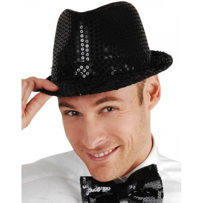 Siyah Payetli Fötr Şapka Yetişkin Boy