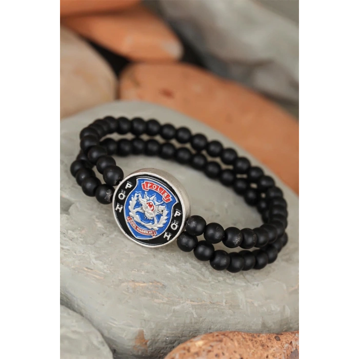 Siyah Renk Çift Sıra Oniks Doğal Taş PÖH Tasarımlı Erkek Bileklik