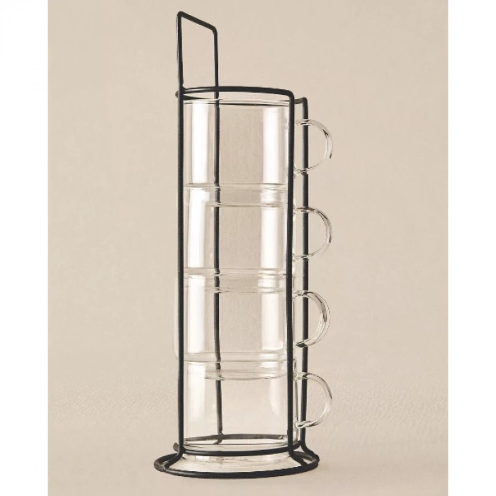 Standlı Borosilikat 4lü Fincan Seti