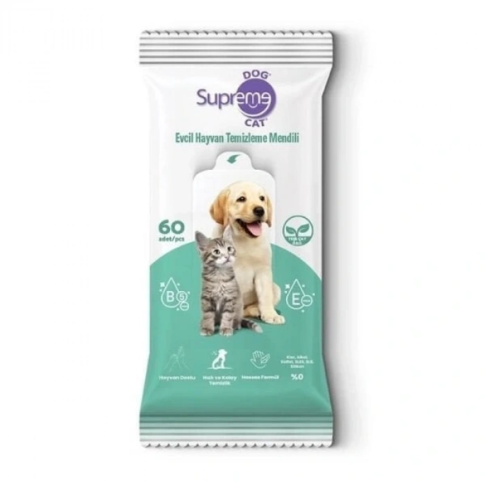 Supreme Yeşil Çaylı Kedi Ve Köpek Temizleme Mendili 60 Adet