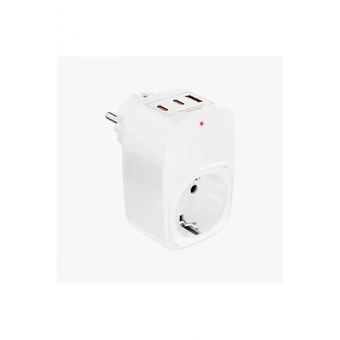 Tekli Yüksek Voltaj Korumalı Duvar Prizi 2x Type-c 1x Usb Çıkışlı Priz Grup Priz Çoğaltıcı Beyaz
