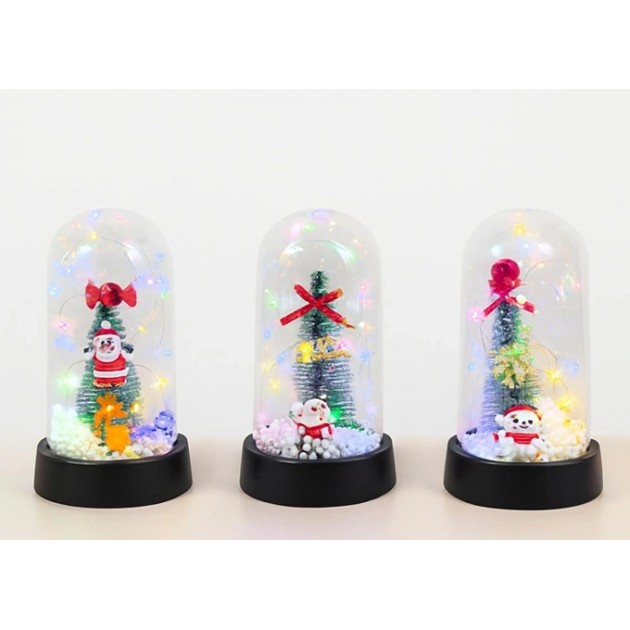 Yılbaşı Temalı Işıklı Dekoratif Cam Fanus - Model 2