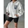 3 iplik şardonlu oversize kafa baskılı sweat beyaz