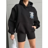 3 iplik şardonlu oversize kafa baskılı sweat siyah