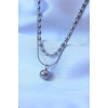 316L Çelik Çift Zincirli Gümüş Renk Topçuk Model Kolye
