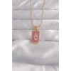 316L Çelik Gold Renk Mor Mineli El Figür Tarot Kolye