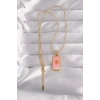 316l Çelik Gold Renk Pembe Mineli Güneş Model Tarot Kolye