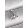316L Çelik Gümüş Renk Pembe Mineli Kalp Zirkon Taş Detay Tragus Piercing