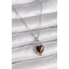316l Çelik Gümüş Renk Zincir Kilit Kalp Kehribar Boncuk Model Kadın Kolye