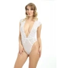Beyaz Yarım Kol Dantel Bodysuit - 894