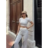 Crop pantolon biyeli takım gri