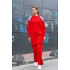 Omuz detaylı kol nakışlı ikili alt üst triko takım kırmızı