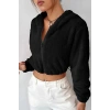 Peluş ceket kapşonlu siyah