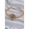 Pirinç Gold Renk İri Zirkon Taşlı Çiçek Figürlü Bileklik